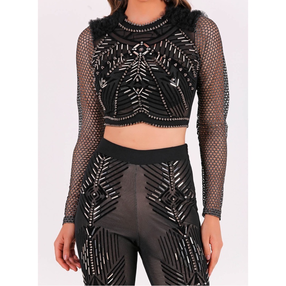 Spiked Crop Top Velvet Devore Set